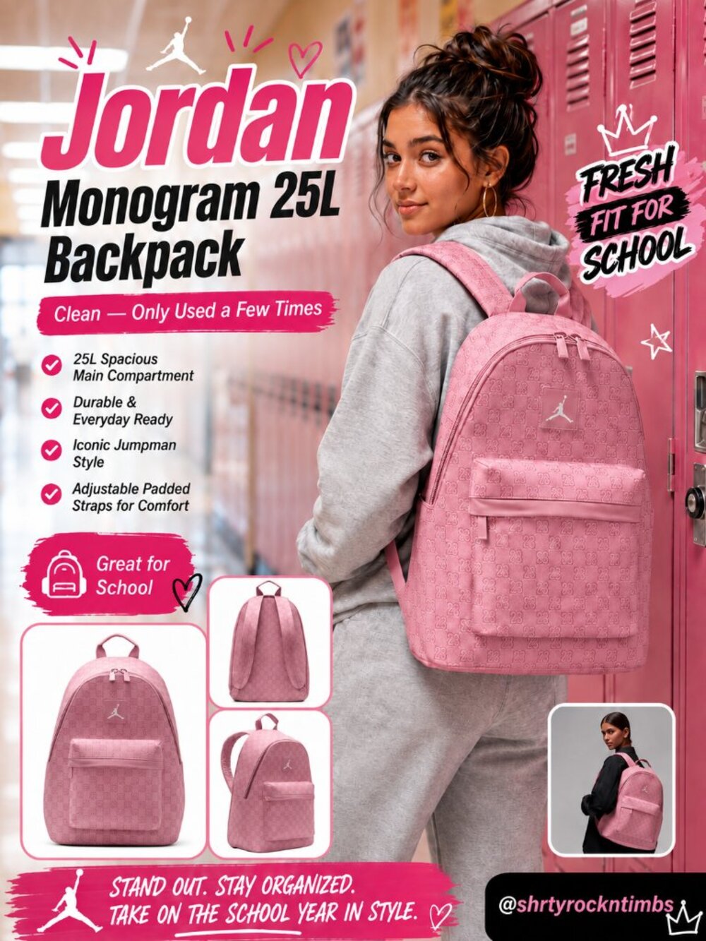 Jordan Monogram 25L Backpack, Pink Glaze